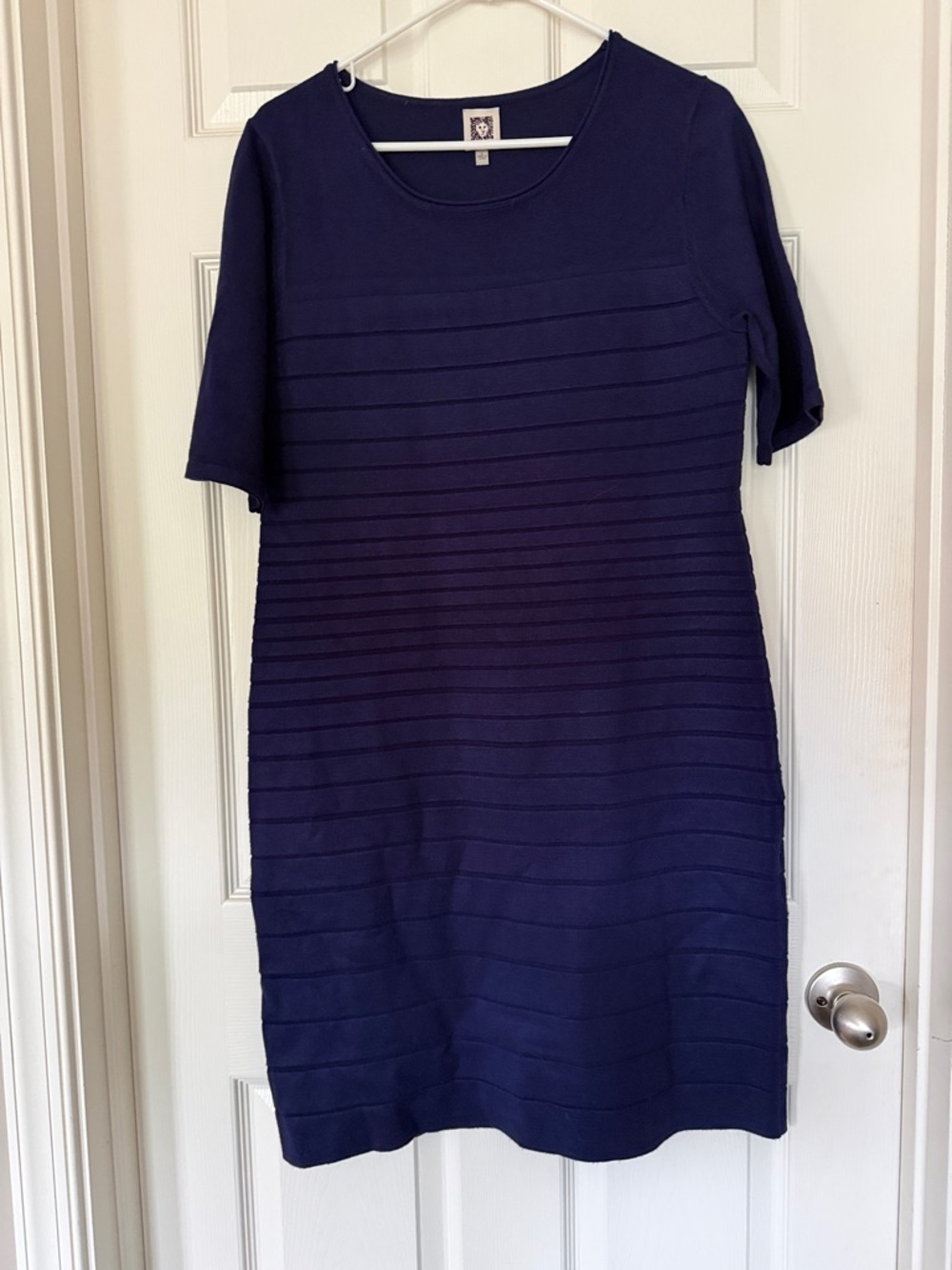 Anne Klein Navy Ribbed Midi Shift Dress